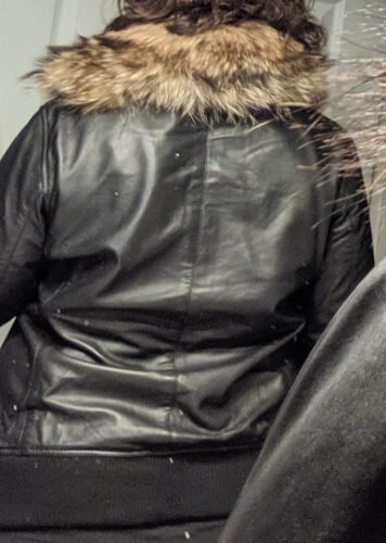 Click to view full screen Women’s Adele Black Leather Jacket With Ribbed Collar and Hem photo review
