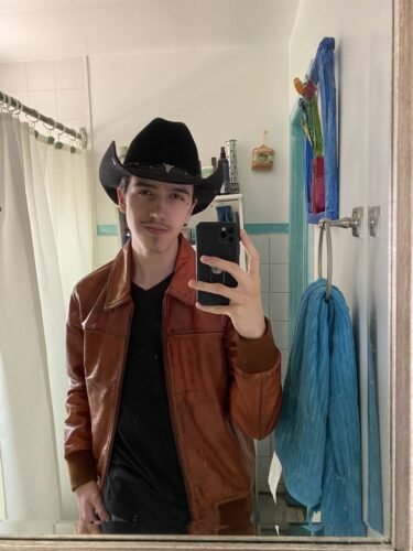 Click to view full screen Boyd's Rust Leather Jacket with ribbed cuffs photo review