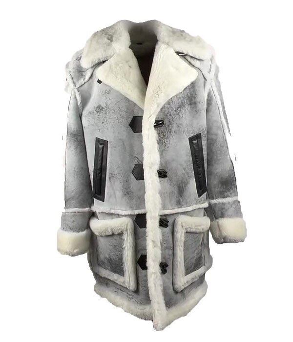 Bret harry distressed grey shearling overcoat