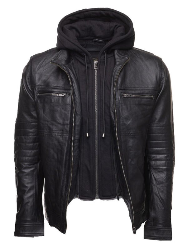 Wilder Black Leather Jacket With Removable Hoodie