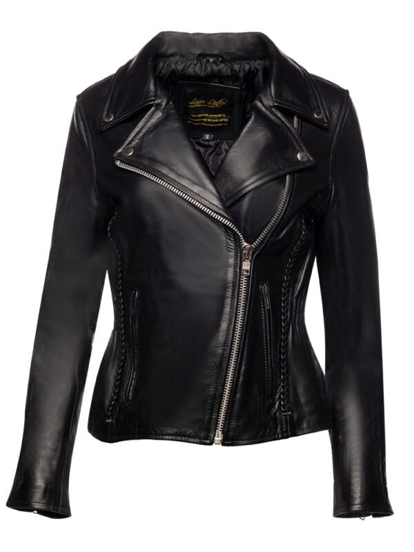 Anna Biker Heavy Leather Jacket With Braiding