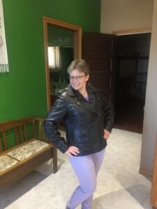 Click to view full screen Brown moto style jacket with patterns photo review