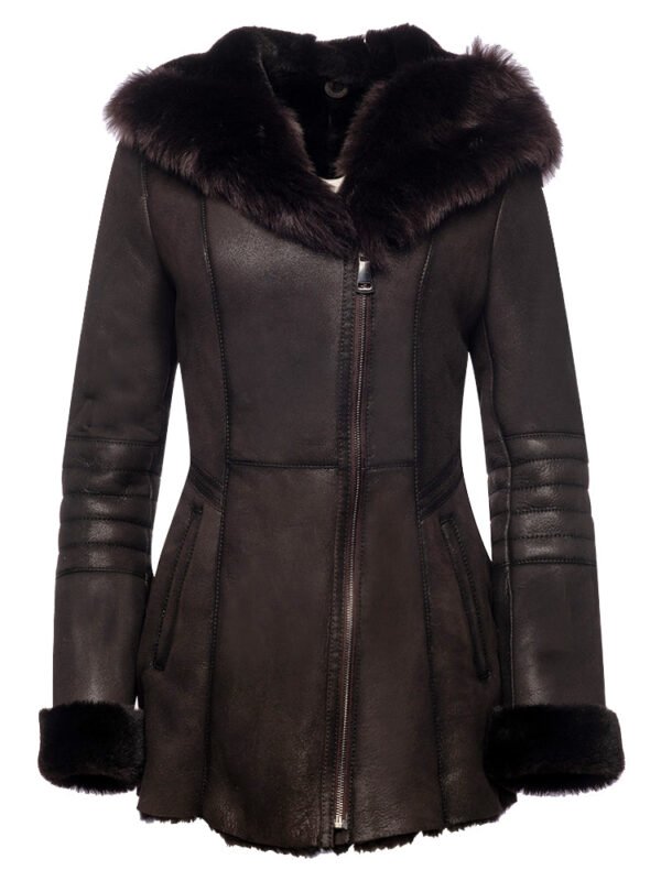 Ayva's brown shearling coat
