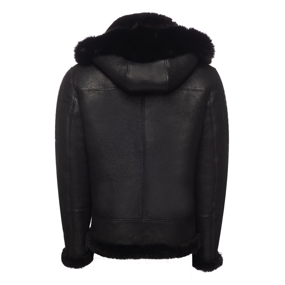 Lucas Black Aviator bomber shearling jacket with Hoodie - Image 2