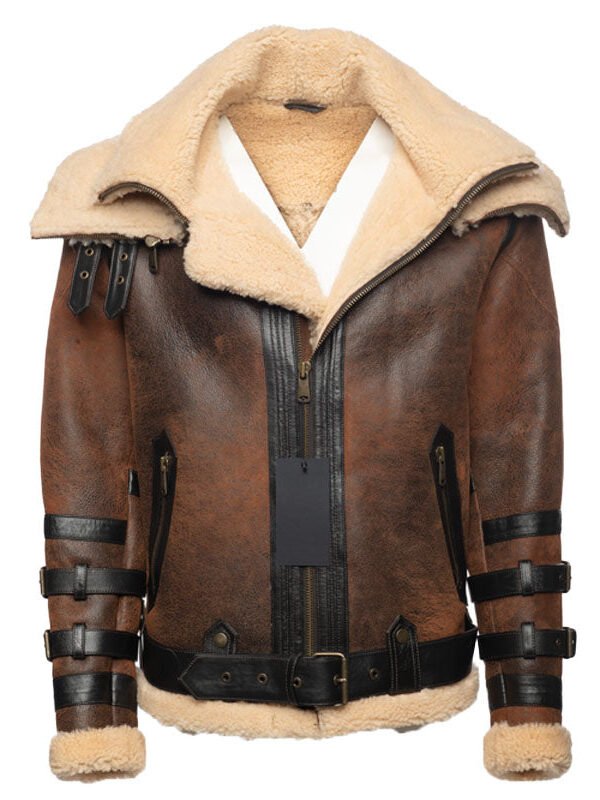 Richard's vintage Distressed brown Aviator Bomber shearling Jacket