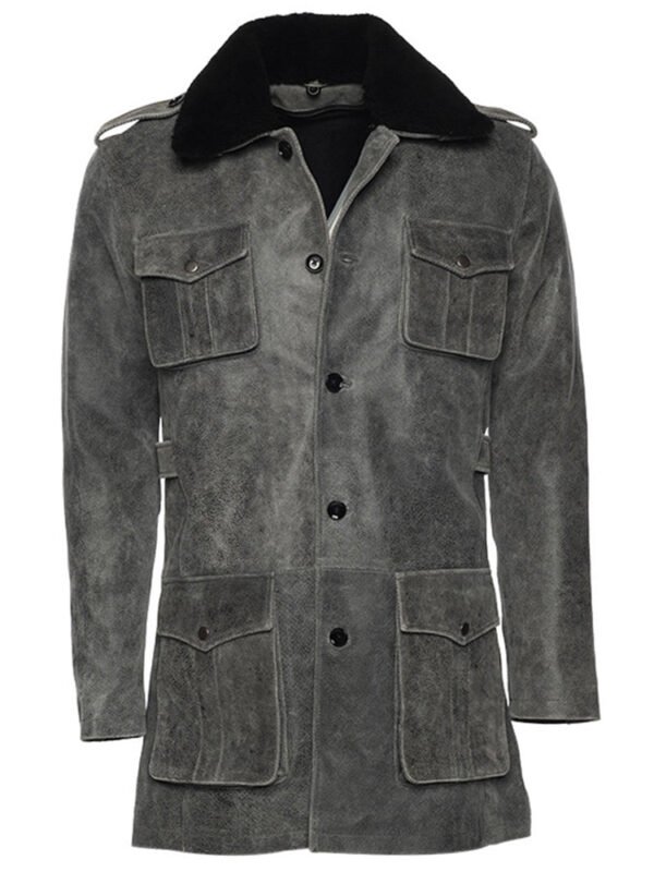 Ryder vintage grey leather coat with fur collar