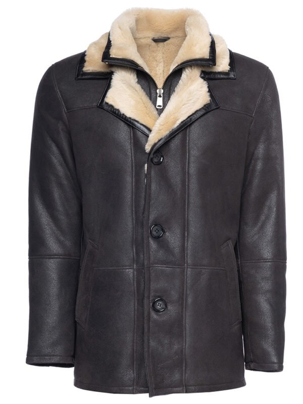 Alex's brown shearling driving coat