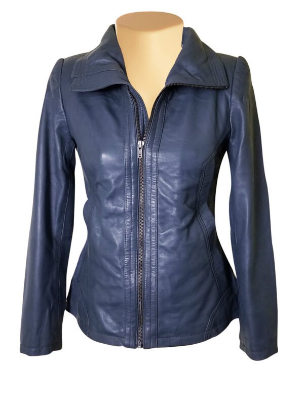 Marva Grey Leather Jacket With Flap Collars