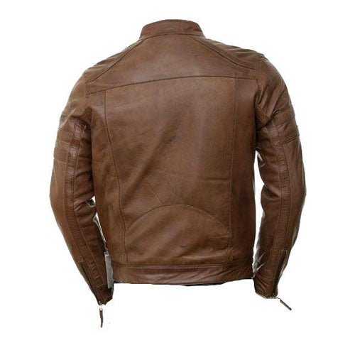 Brown moto style jacket with patterns - Image 2