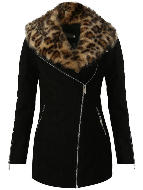 Kia Foleys Suede Leather Jacket With Leopard Print Fur Collar