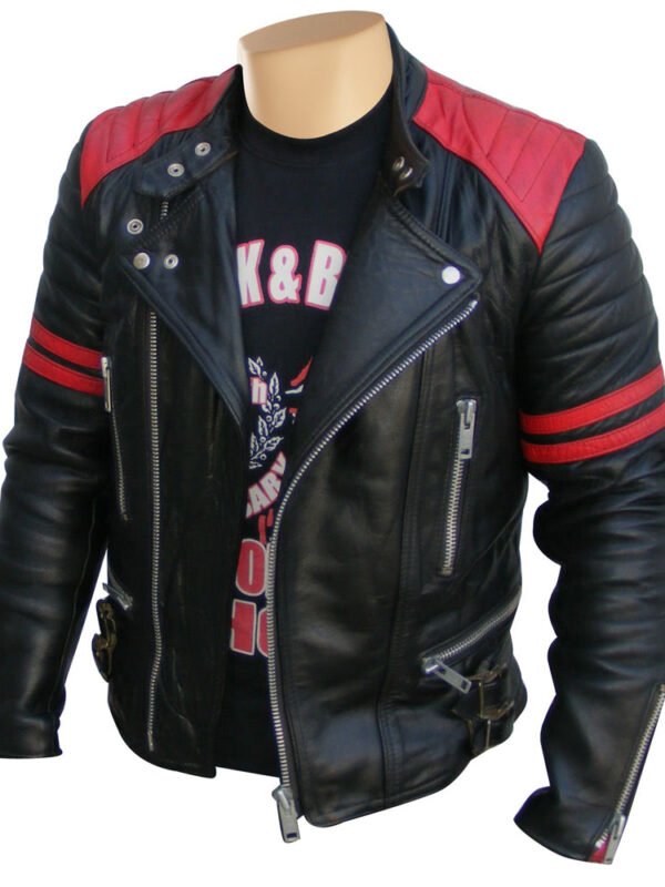 Rodger's Red and black biker style leather jacket
