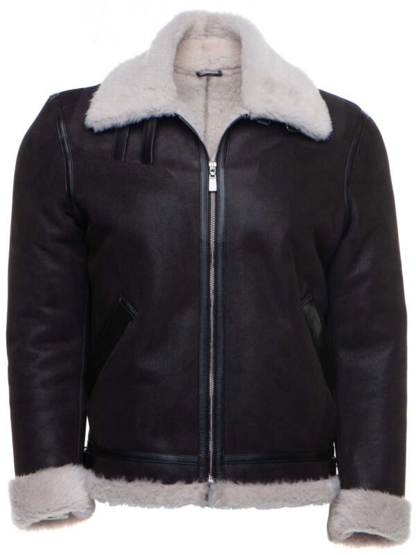 Hampton's Classic Brown B-3 Bomber Aviator Shearling Jacket with collar belt