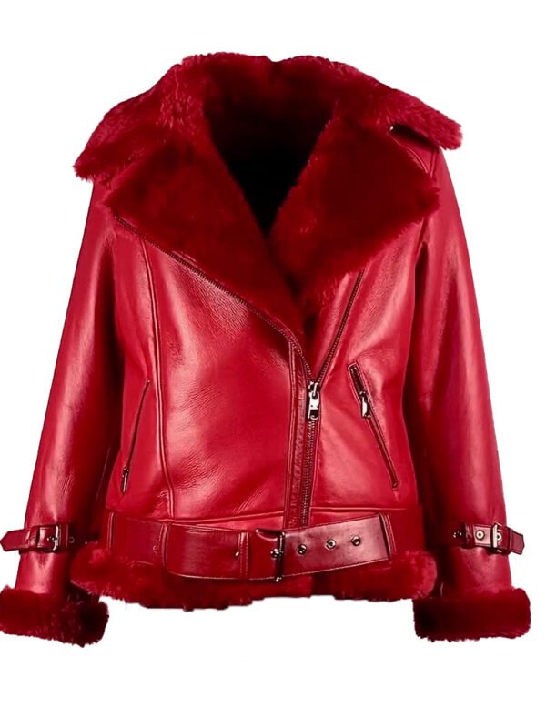 Pheonix Red Sheepskin Shearling Bomber Jacket