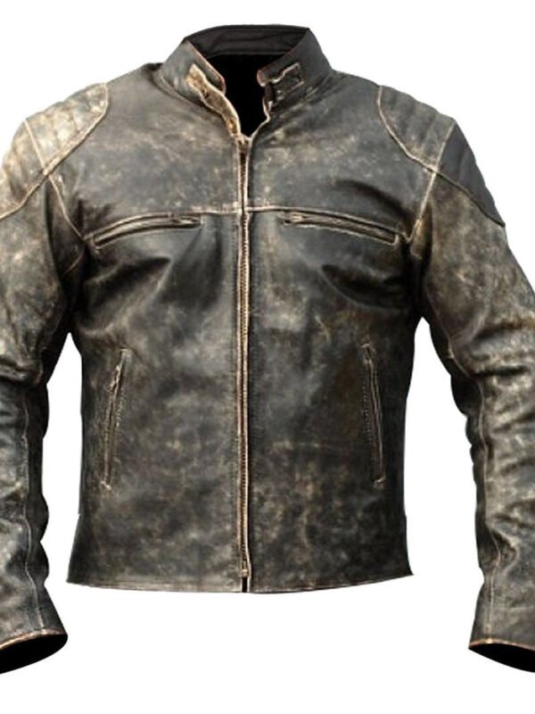 Theon's Distressed Leather Jacket With Shoulder Patch