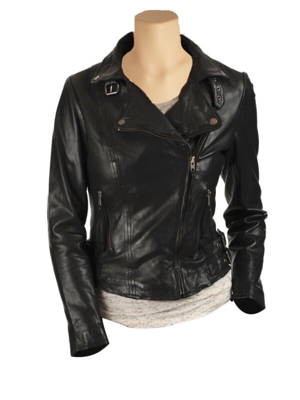 Women’s Biker Style Jacket With Collar Belt