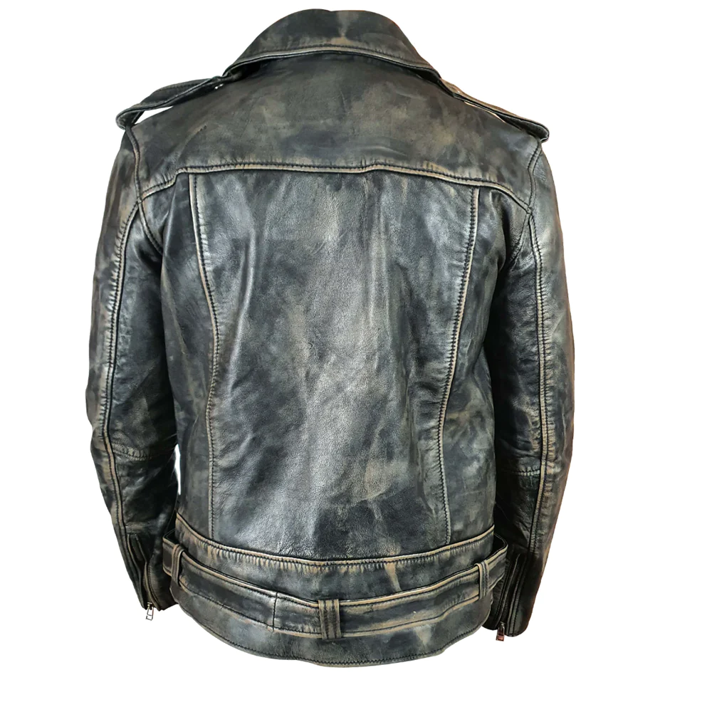 Distressed Biker style jacket with belt - Image 2