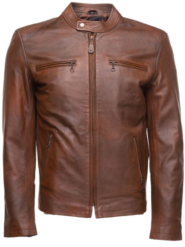 Nick Hawley's Two -Tone brown Cafe racer Leather Jacket