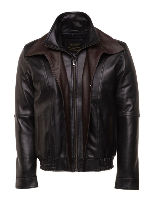 Byrne's brown and black Aviator style leather jacket with spread collars