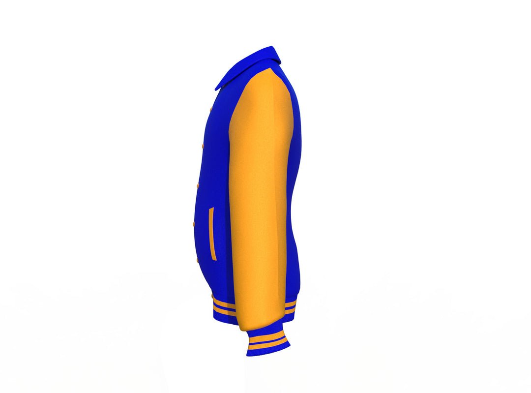Blue Varsity Letterman Jacket with Gold Sleeves - Image 11