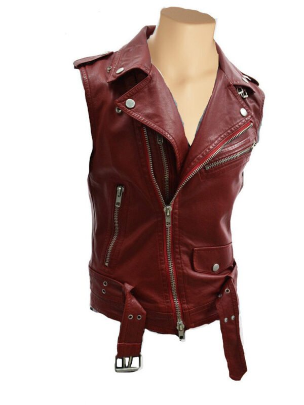 Red biker leather vest