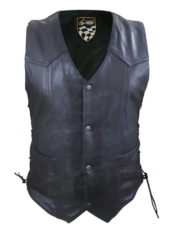 Laced Unisex Motorcycle leather vest with adjustable side laces